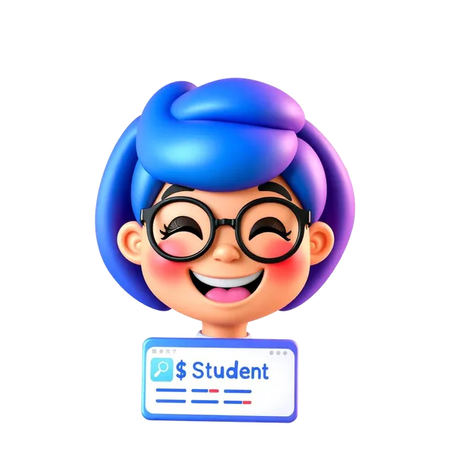 Student profile illustration with badges
